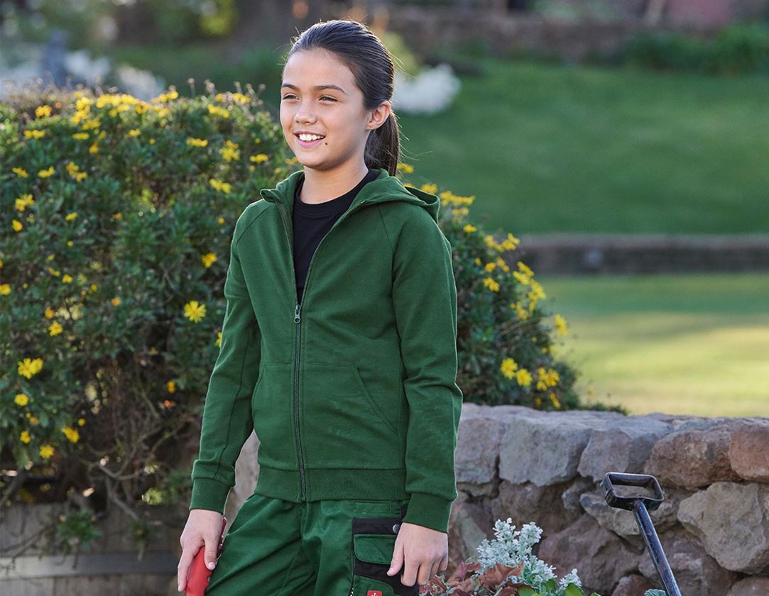 Bovenkleding: e.s. hoody-sweatjack cotton stretch, kinderen + groen 1