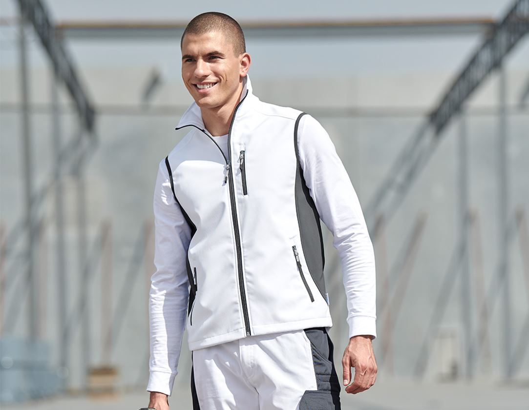 Schrijnwerkers / Meubelmakers: Softshell-bodywarmer dryplexx® softlight + wit/grijs