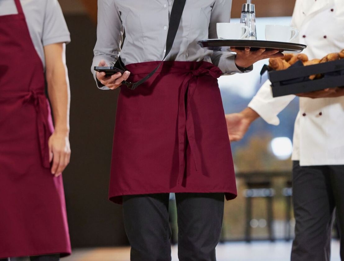 Schorten: Voorbindschort, per 3 + bordeaux