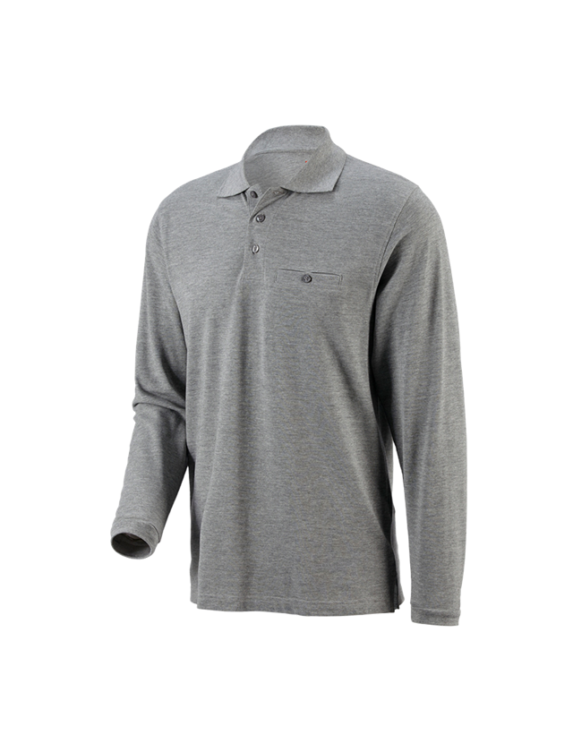 Bovenkleding: e.s. Longsleeve-Polo cotton Pocket + grijs mêlee