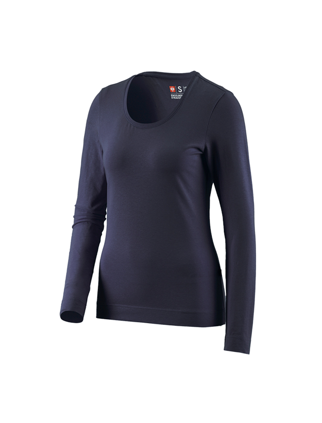 Bovenkleding: e.s. Longsleeve cotton stretch, dames + donkerblauw