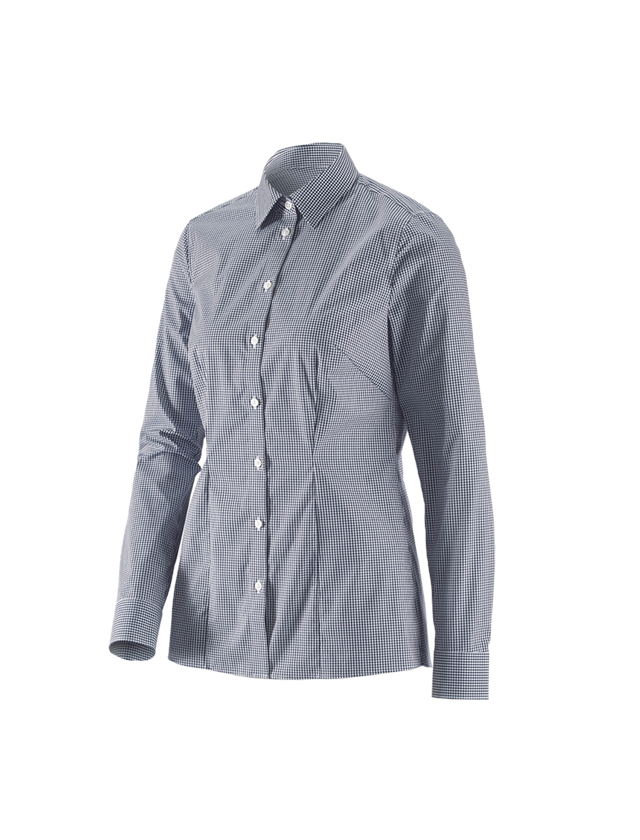 Bovenkleding: e.s. Business-blouse cotton stretch dames reg. fit + donkerblauw geruit