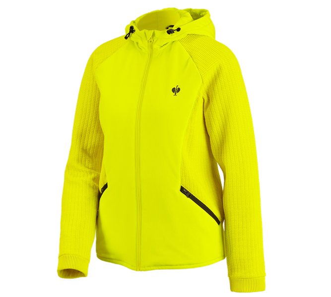 Widok główny, Kurtki robocze, Hybrydowa kurtka dzian. kapturem e.s.trail, damska, żółty acid/czarny