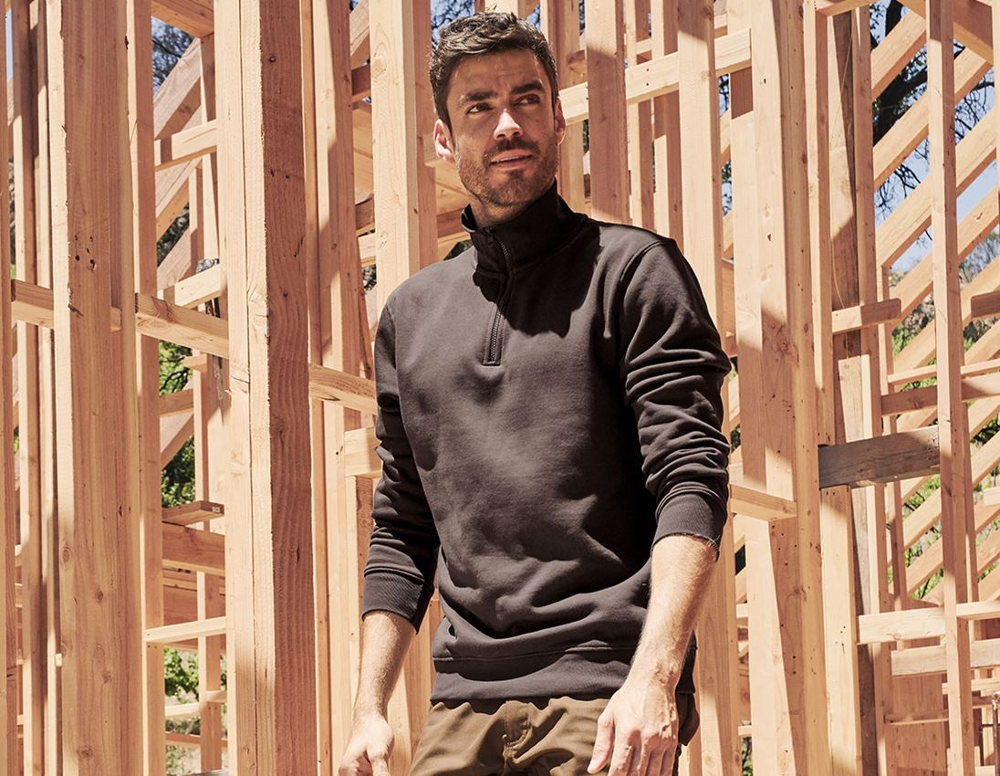 Koszulki | Pulower | Koszule: e.s. Bluza z dekoltem na suwak poly cotton + kasztanowy