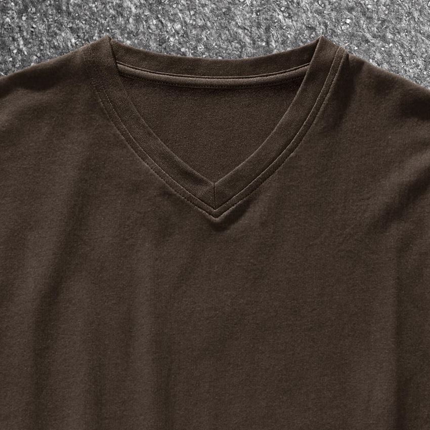 Koszulki | Pulower | Koszule: e.s. Koszulka cotton stretch dekolt w serek + kasztanowy 2