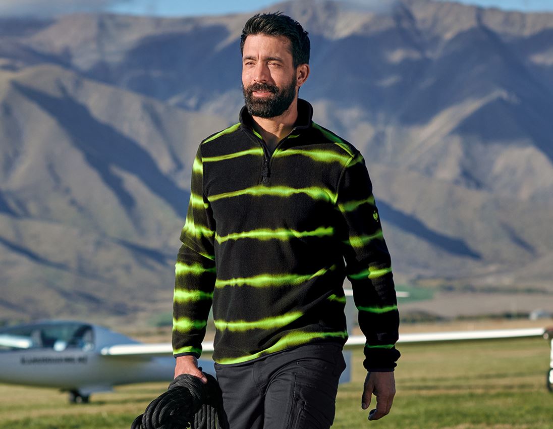 Koszulki | Pulower | Koszule: Bluza polarowa Troyer tie-dye e.s.motion ten + czarny/żółty ostrzegawczy