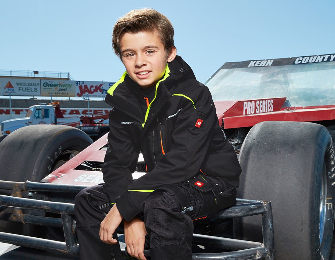 Kurtki: Kurtka zimowa softshell e.s.motion 2020, dziecięca + czarny/żółty ostrzegawczy/pomarańczowy ostrzegawczy 1