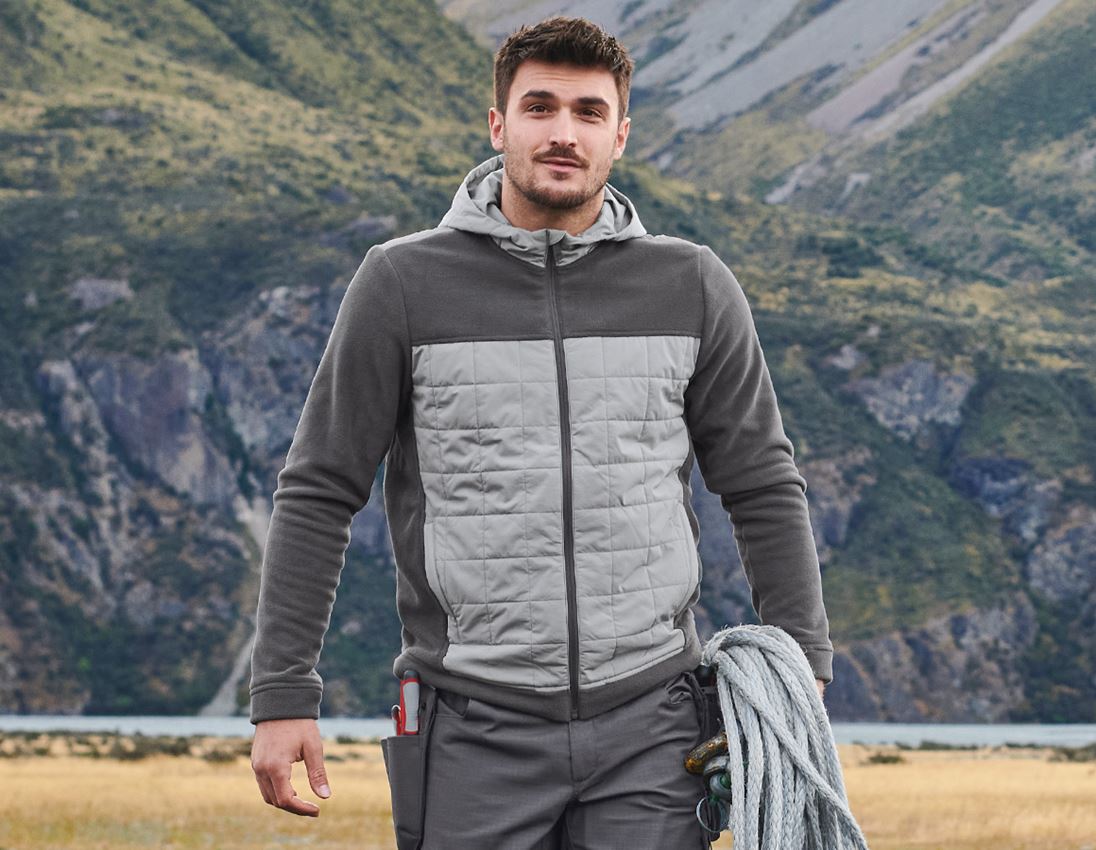 Kurtki robocze: Hybrydowa kurtka polarowa z kapturem e.s.concrete + antracytowy/perłowoszary