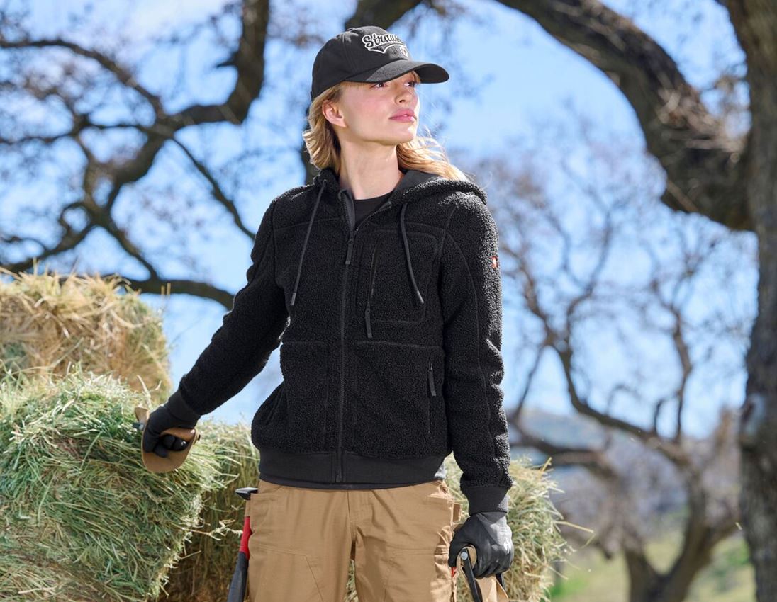 Kurtki robocze: Kurtka z kapturem dzianiny futerkowej e.s.e:pic,da + czarny