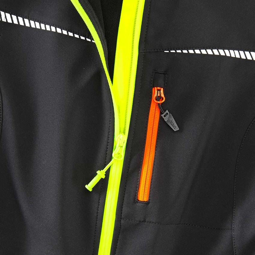 Kamizelki robocze: Kamizelka softshell e.s.motion 2020, damska + czarny/żółty ostrzegawczy/pomarańczowy ostrzegawczy 2