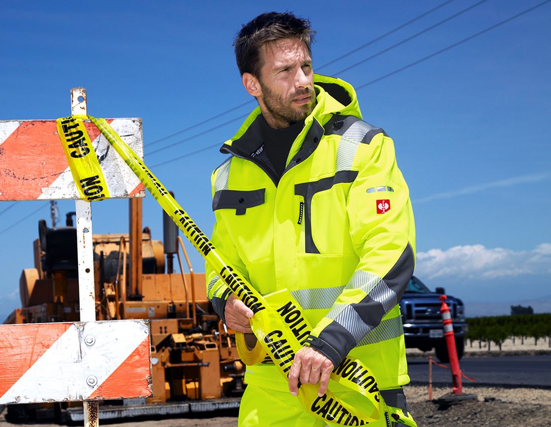 Kurtki robocze: Kurtka ostrzegawcza softshell e.s.motion + żółty ostrzegawczy/antracytowy