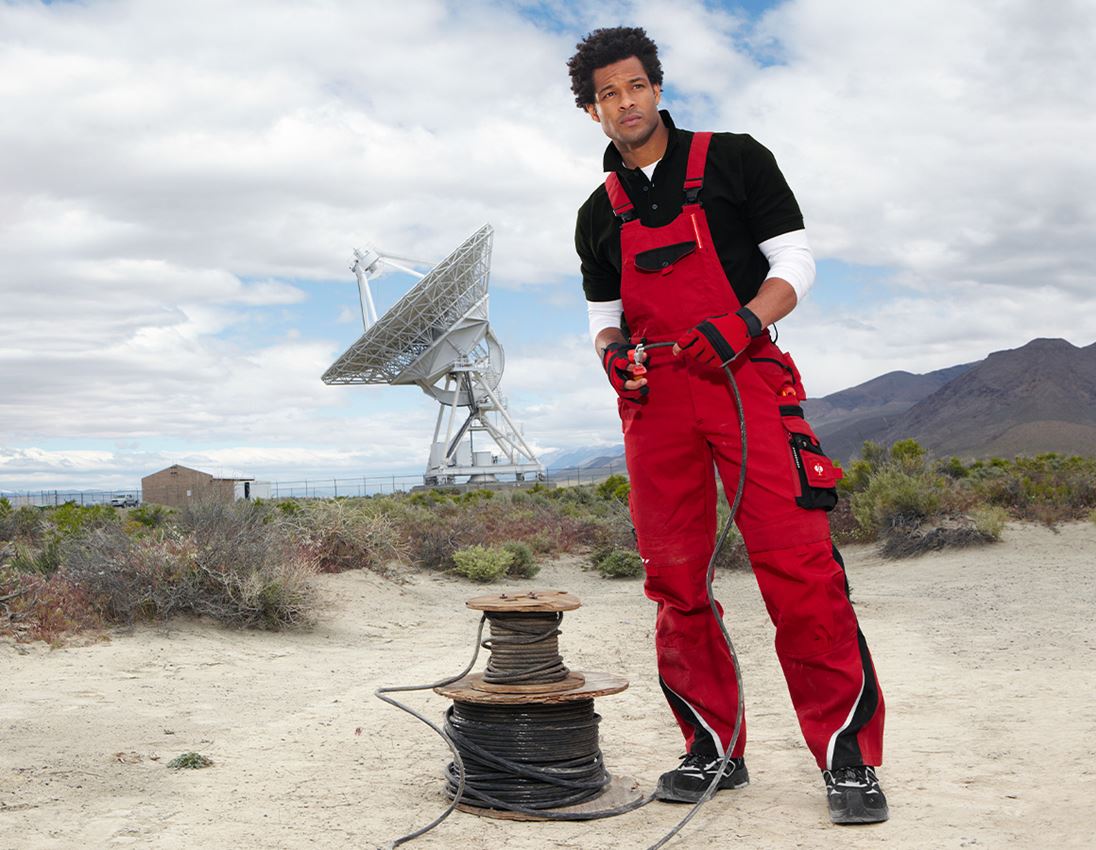 Spodnie robocze: Ogrodniczki e.s.motion + czerwony/czarny