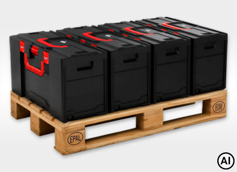 AI-generated / modified –  4x STRAUSSbox 340 maxi on a pallet 