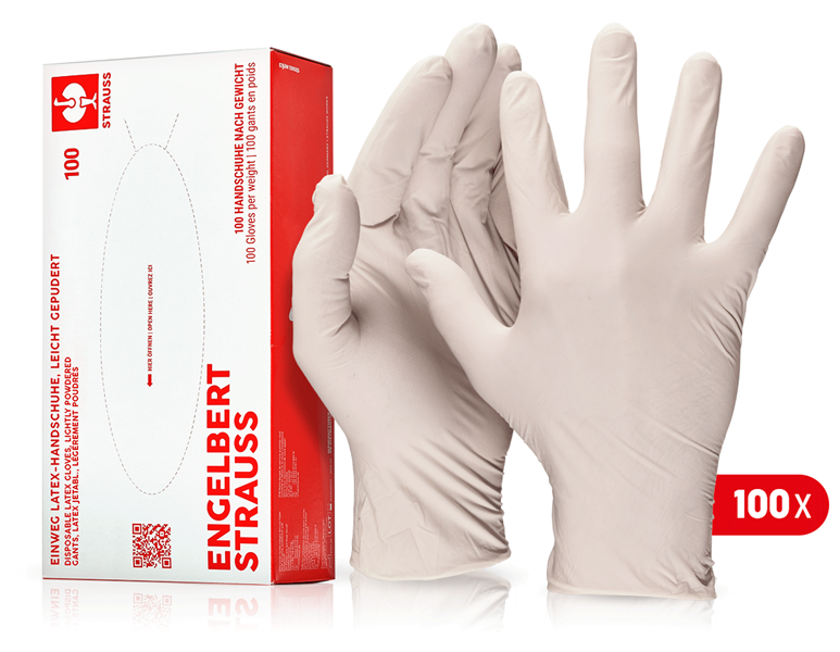 Main view, Gloves, Disposable latex gloves, lightly powdered