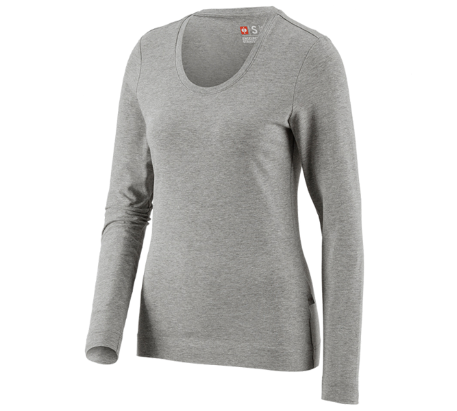 Main view, Long Sleeve T-Shirts, e.s. Longsleeve cotton stretch, ladies', grey melange