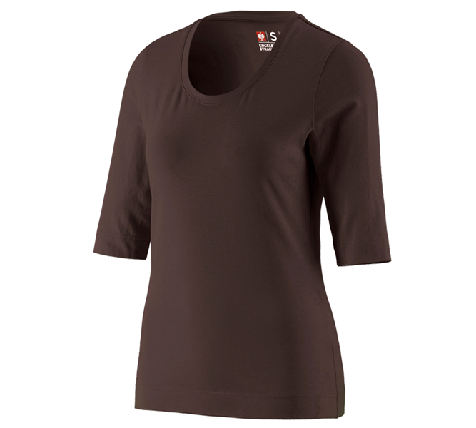Huvudvy, Damer, e.s. Shirt 3/4-ärm cotton stretch, dam, kastanj