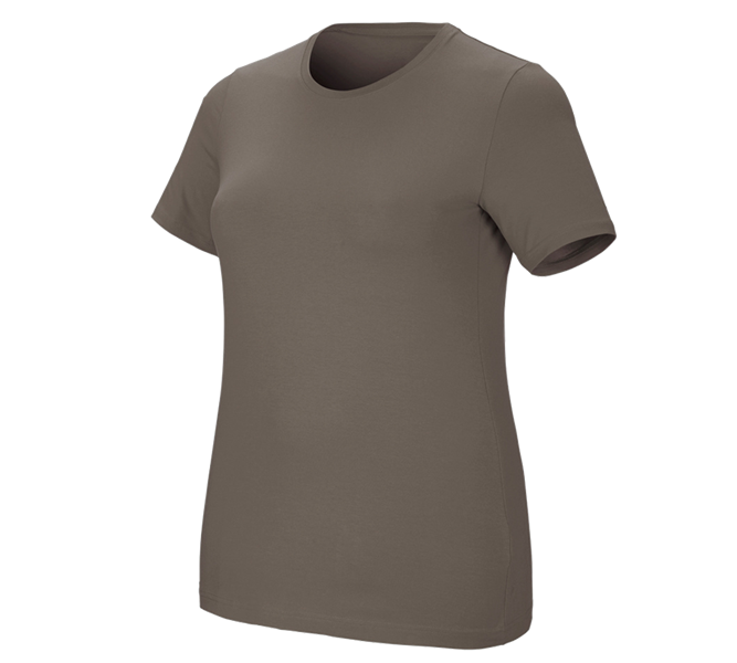 Huvudvy, T-Shirts, e.s. T-shirt cotton stretch, dam, plus fit, sten