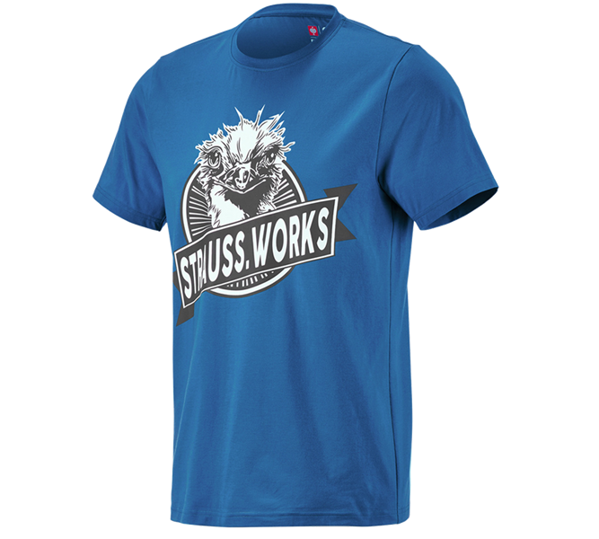 Huvudvy, Sökning, e.s. T-shirt strauss works, gentianablå
