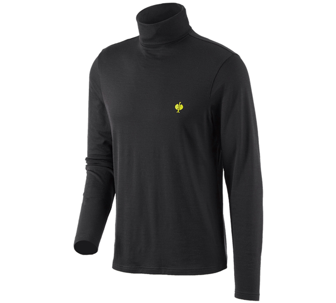 Main view, Topics, Turtle neck shirt Merino e.s.trail, black/acid yellow