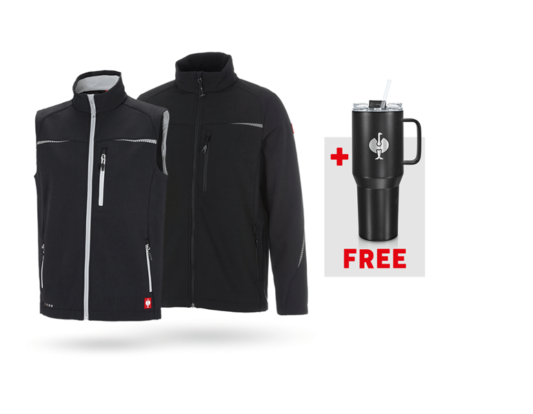 Main view, SALE, SET: Softshell jacket + bodywarmer e.s.motion 2020, black