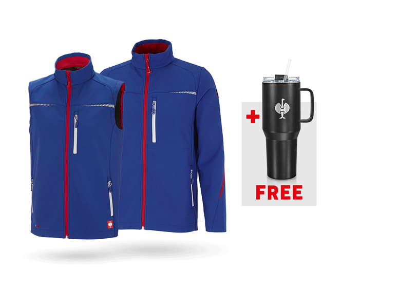 Main view, SALE, SET: Softshell jacket + bodywarmer e.s.motion 2020, royal/fiery red