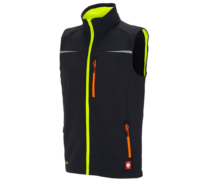 Main view, Work Body Warmer, Softshell bodywarmer e.s.motion 2020, black/high-vis yellow/high-vis orange