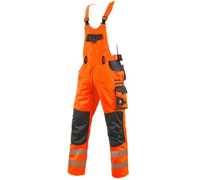 Main view, Work Trousers, High-vis bib & brace e.s.motion, high-vis orange/anthracite