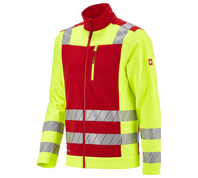Huvudvy, Varseljackor, Varseljacka softshell e.s.motion 24/7, röd/varselgul