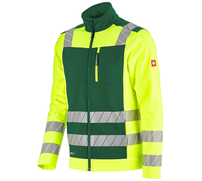 Main view, e.s.motion 24/7, High-vis softshell jacket e.s.motion 24/7, green/high-vis yellow