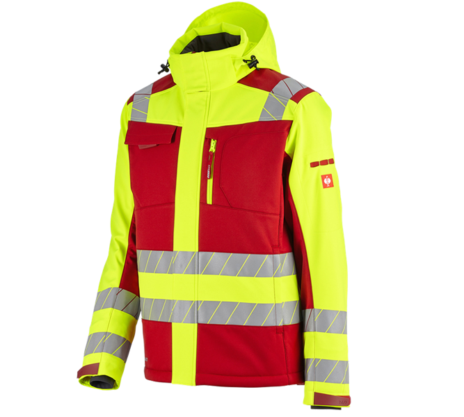 Main view, Work Jackets, High-vis winter softshell jacket e.s.motion 24/7, red/high-vis yellow