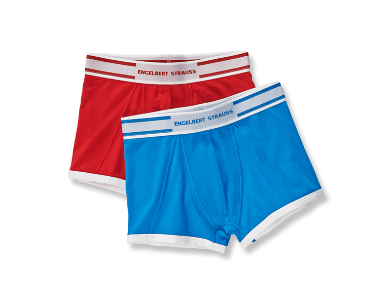 Main view, Shorts | Boxer, e.s. Cotton stretch pants colour, pack of 2, gentianblue+fiery red