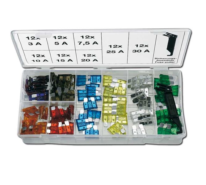 Main view, Assorted small parts, Range of motor vehicle fuses