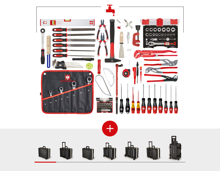Main view, Tools, Tool set sanitary including tool case