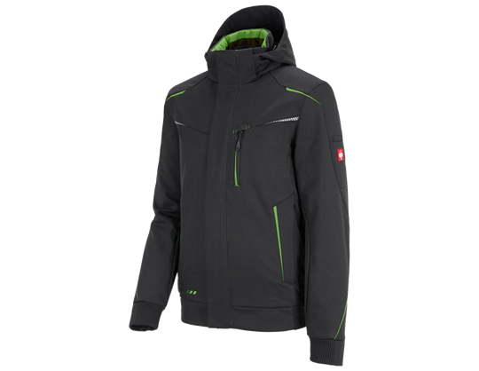 Huvudvy, Vinter­ softshell­jacka e.s.​motion 2020, herrar, svart/sjögrön