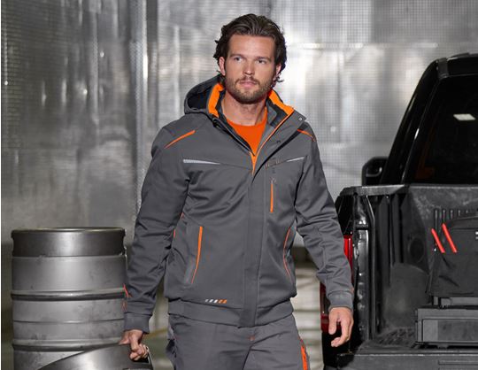 Vy 2, Vinter­ softshell­jacka e.s.​motion 2020, herrar, antracit/varselorange