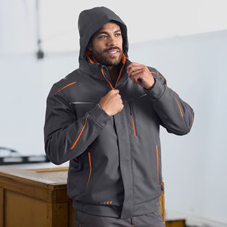 Vy 3, Vinter­ softshell­jacka e.s.​motion 2020, herrar, antracit/varselorange