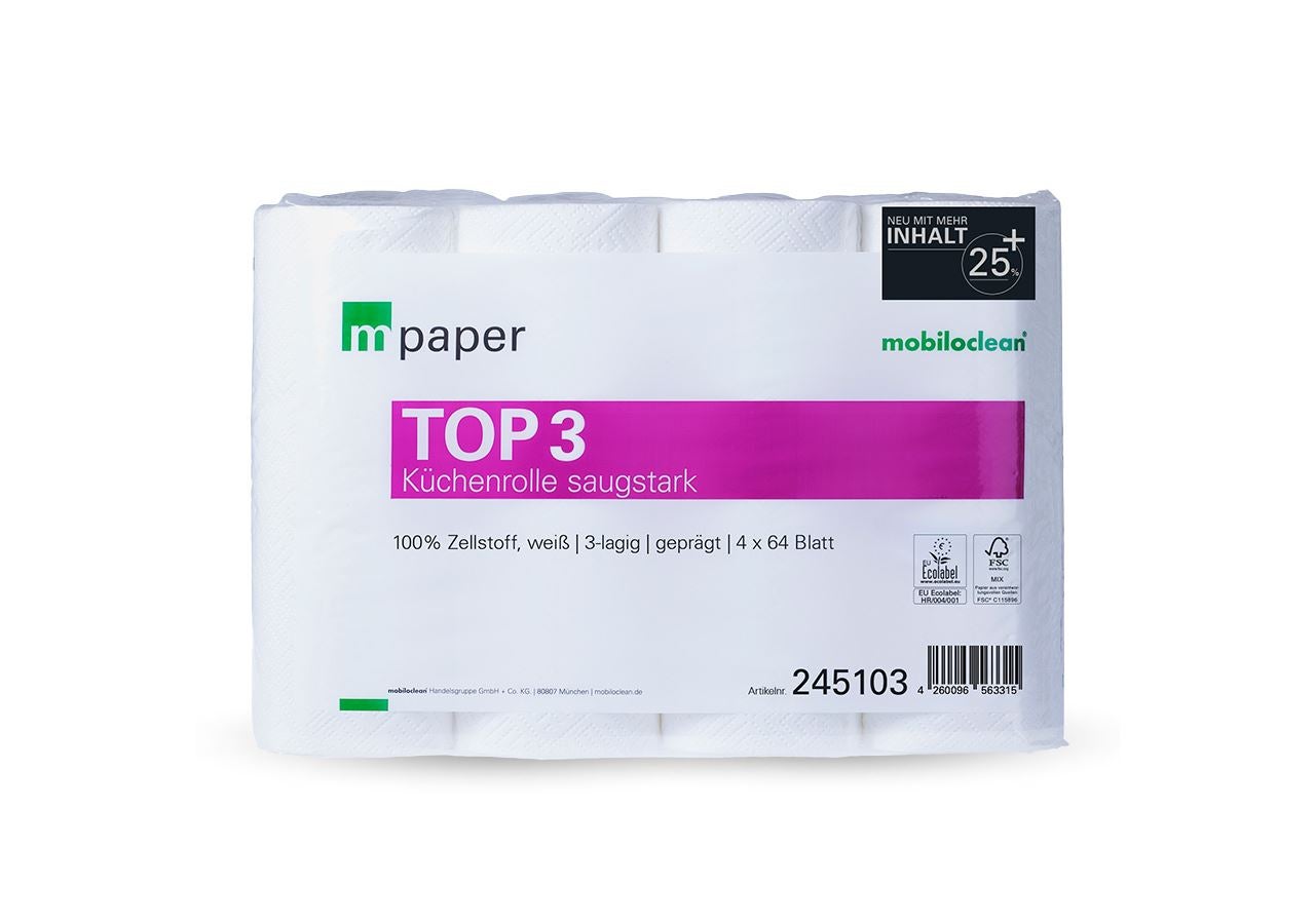 Cloths: Kitchen paper roll, 3-ply, 4 rolls x 64 sheets