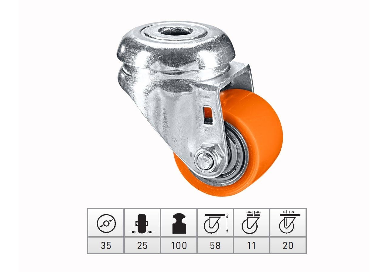 Transporthjul: Komp.-tunglastapparatrullar med hål på baksidan