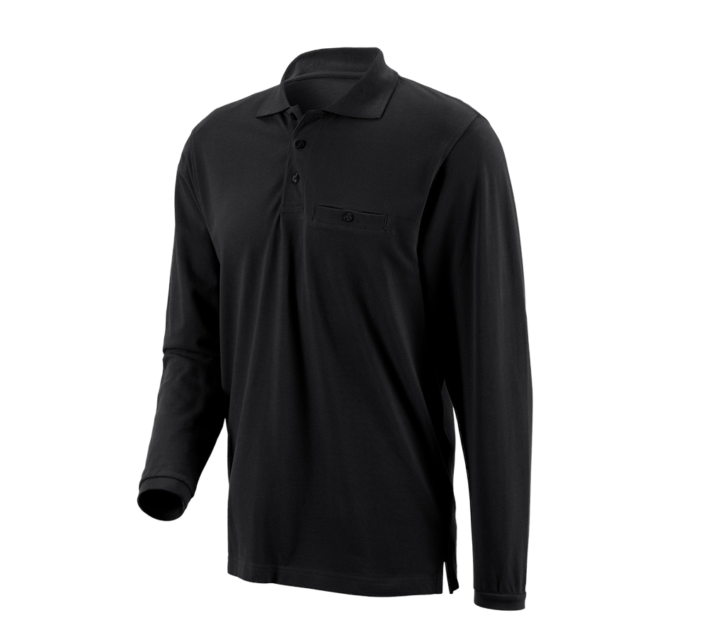 Överdelar: e.s. Longsleeve-Polo cotton Pocket + svart