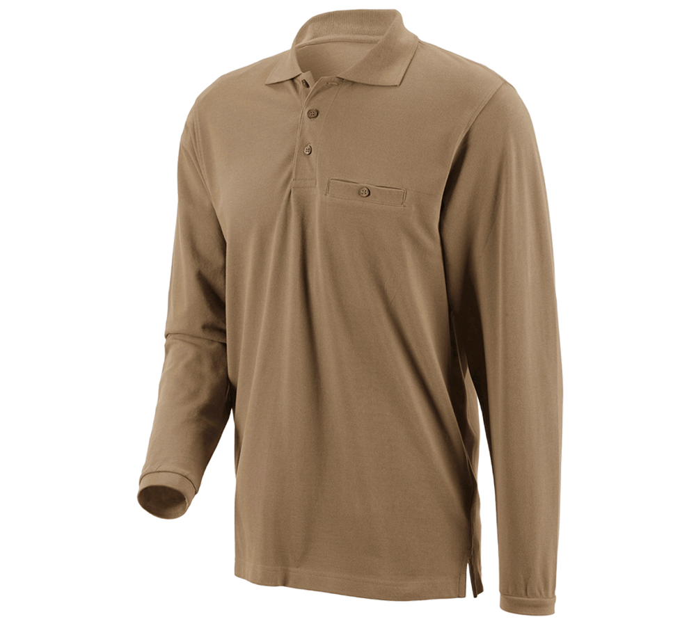 Överdelar: e.s. Longsleeve-Polo cotton Pocket + khaki