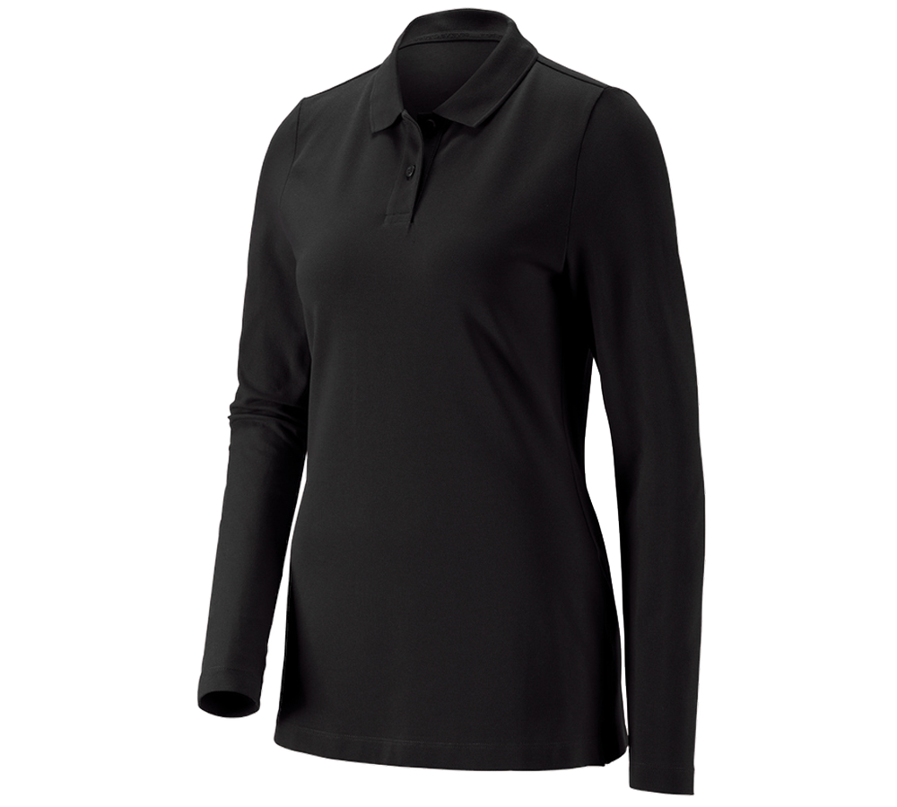 Överdelar: e.s. Pique-Polo longsleeve cotton stretch,dam + svart