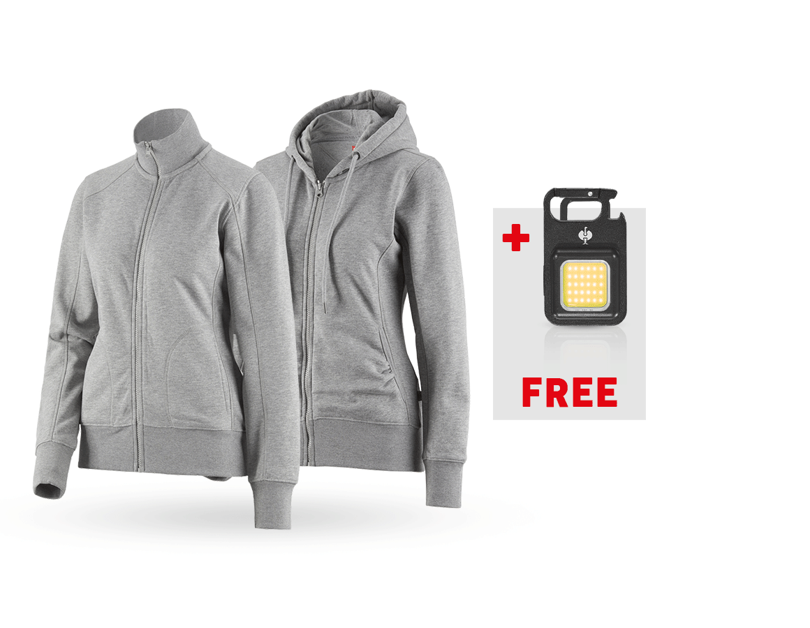 Clothing: SET: Sweatjacket+hoody sweatjacket poly cotton, l. + grey melange