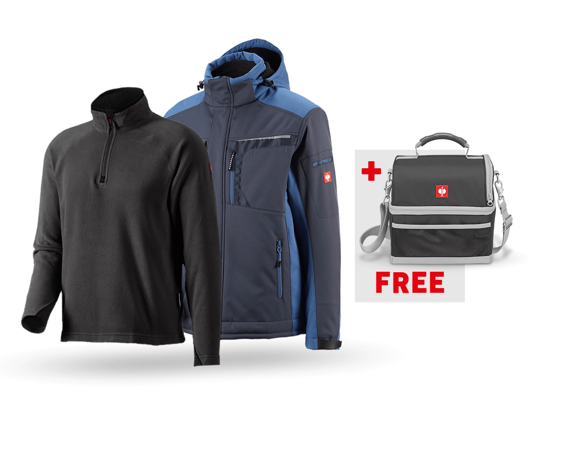 Clothing sets: SET:Softshell jacket e.s.motion+microfleece troyer + pacific/cobalt