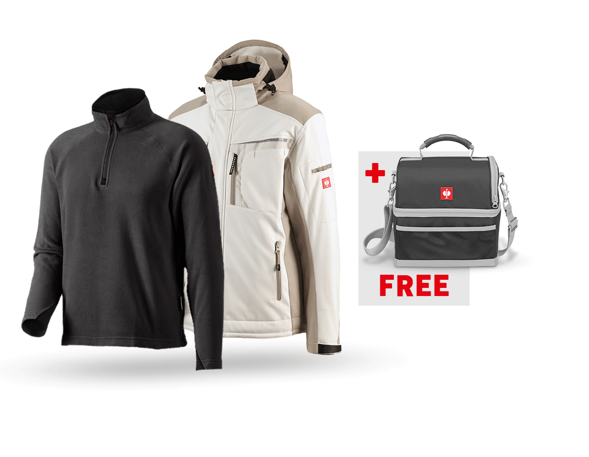 Clothing: SET:Softshell jacket e.s.motion+microfleece troyer + plaster/clay