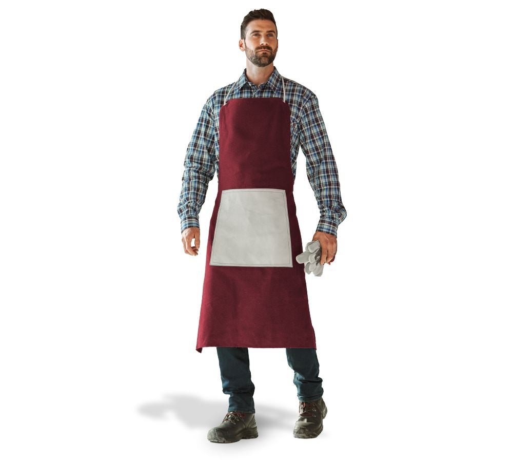 Aprons: Canvas apron with leather stomach reinforcement + bordeaux/white