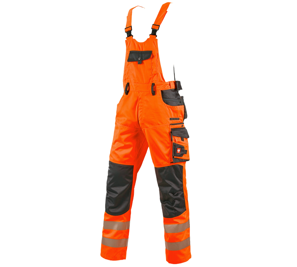 Work Trousers: High-vis bib & brace e.s.motion + high-vis orange/anthracite