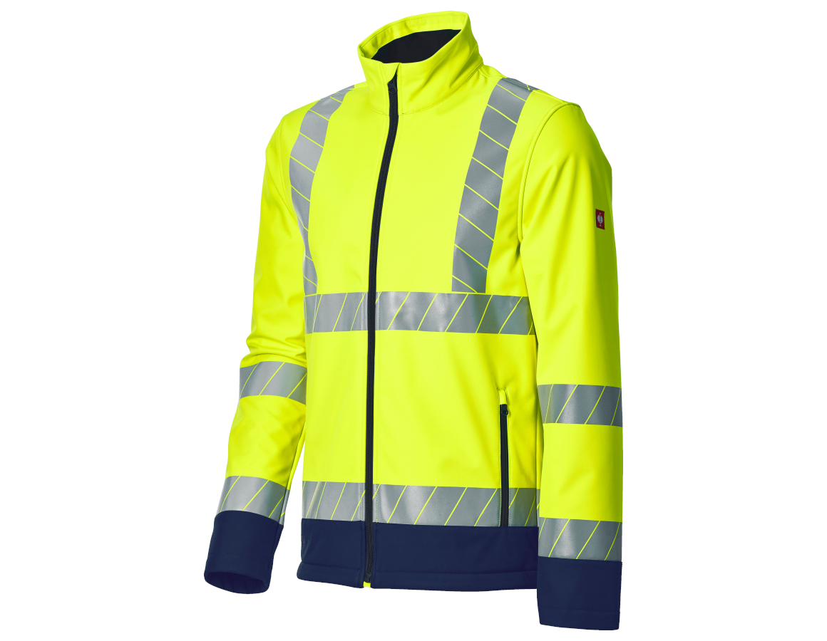 Work Jackets: High-vis softshell jacket e.s.line.core + high-vis yellow/navy