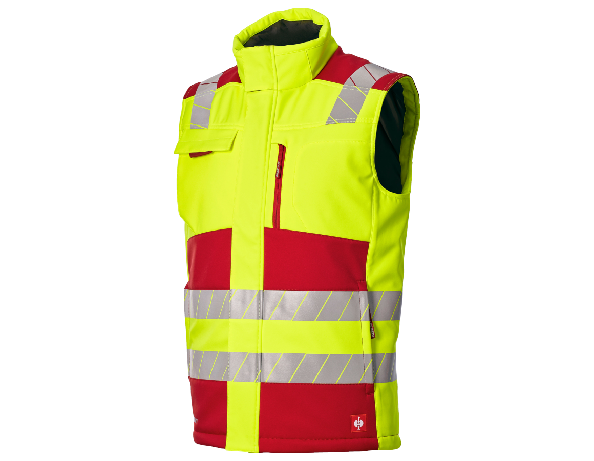 Work Body Warmer: High-vis winter softsh. bodywarmer e.s.motion 24/7 + red/high-vis yellow