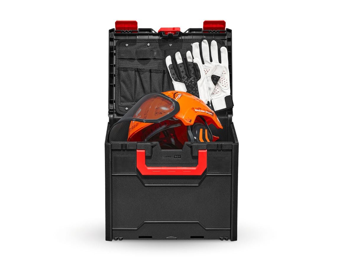 Arbetsskydd: SET: Hjälm, skogsb. Protos + STRAUSSbox 340 midi + varselorange woodprint