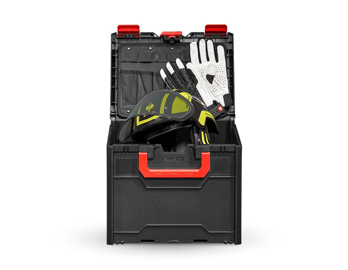 Arbetsskydd: SET: Hjälm, skogsb. Protos + STRAUSSbox 340 midi + svart/varselgul